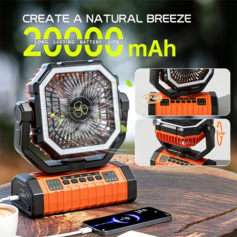 20000mAh Oscillating Camping Fan with LED Lantern & Timer – 4-Speed Rechargeable Battery Tent Fan for Outdoor Camp, RV, Jobsite & Power Outage Emergency Use