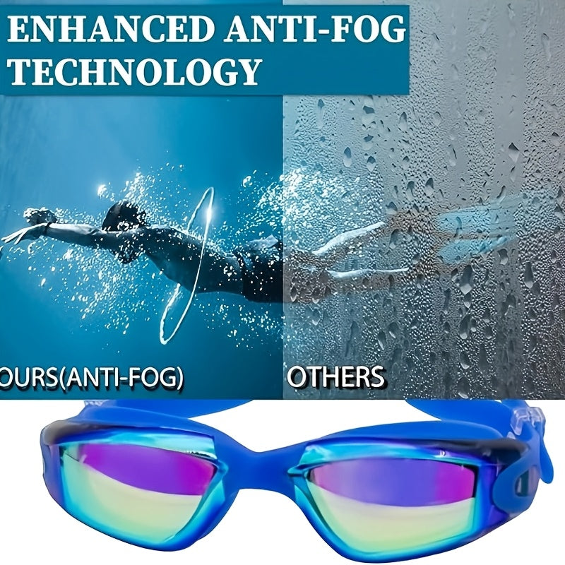 2-Pack HD Swim Goggles Gold-Plated Lens Anti-Fog Anti-Leak with Adjustable Strap & Earplugs - Professional Clear Vision Pool Goggles for Beginners, Daily Training, Men & Women (Black/White or Blue/Red)