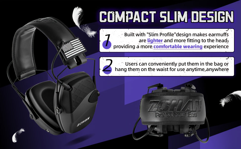 ZOHAN Electronic Shooting Earmuffs NRR 23dB – Noise Cancelling Ear Protection with Sound Amplification for Hunting, Range Shooting, Mowing & Industrial Use, Adjustable Fit, 7 Colors