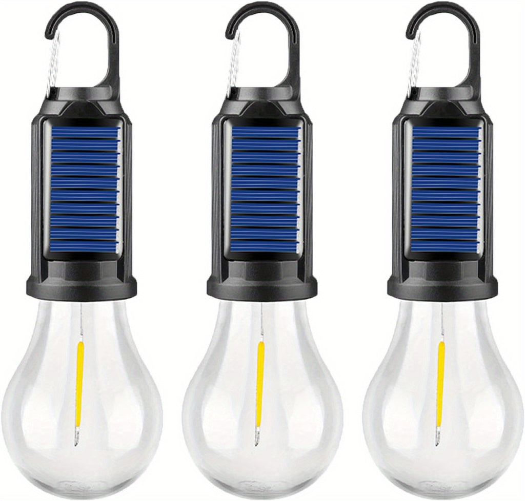 Solar Camping Lantern 3 Pack USB Rechargeable LED Waterproof Tent Light with Clip Hook Outdoor Camping Hiking Emergency Flashlight Christmas Decoration