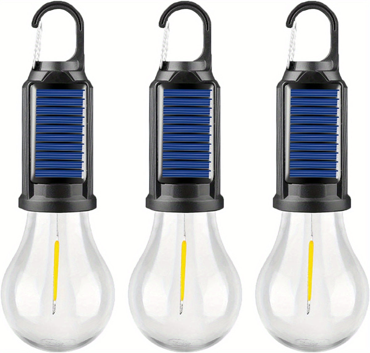 Solar Camping Lantern 3 Pack USB Rechargeable LED Waterproof Tent Light with Clip Hook Outdoor Camping Hiking Emergency Flashlight Christmas Decoration