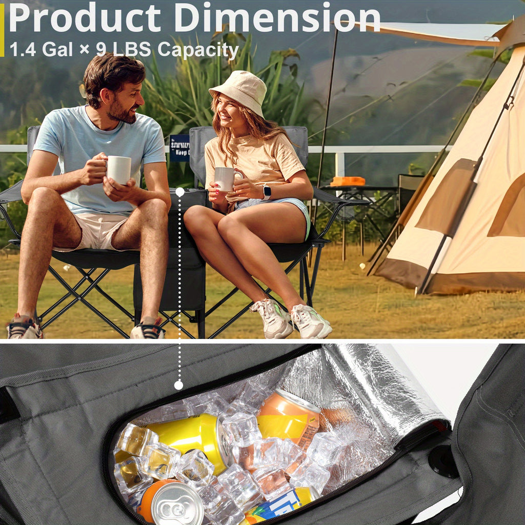 Folding Fishing Chair with Sun Umbrella 2-Seat Portable Outdoor Chair - Iron Alloy Frame Oxford Fabric Beach Patio Camping Chair with Storage Bag - Red Black Grey Blue Coconut Pineapple Pattern