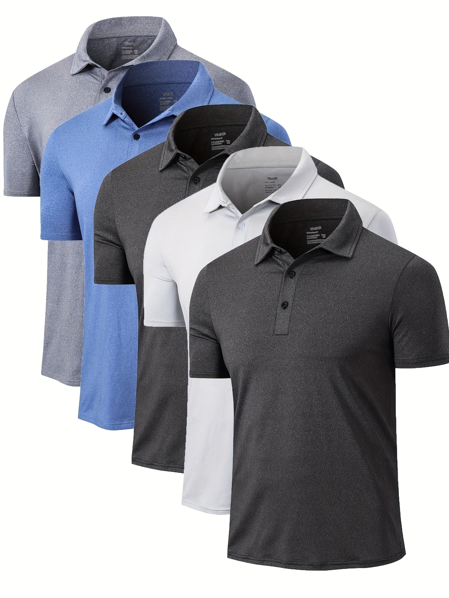 Golf Polo Shirts Men 5 Pack Moisture Wicking Short Sleeve Athletic Collared Performance Shirt Casual Stretch S-XXL Mix Colors