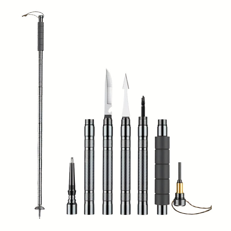 7-in-1 Tactical Hiking Staff Extendable Foldable Trekking Pole – Built-in Compass, Fire Starter, Saw Blade, Screwdriver & Pliers, Ergonomic Grip for Hiking, Camping & Survival