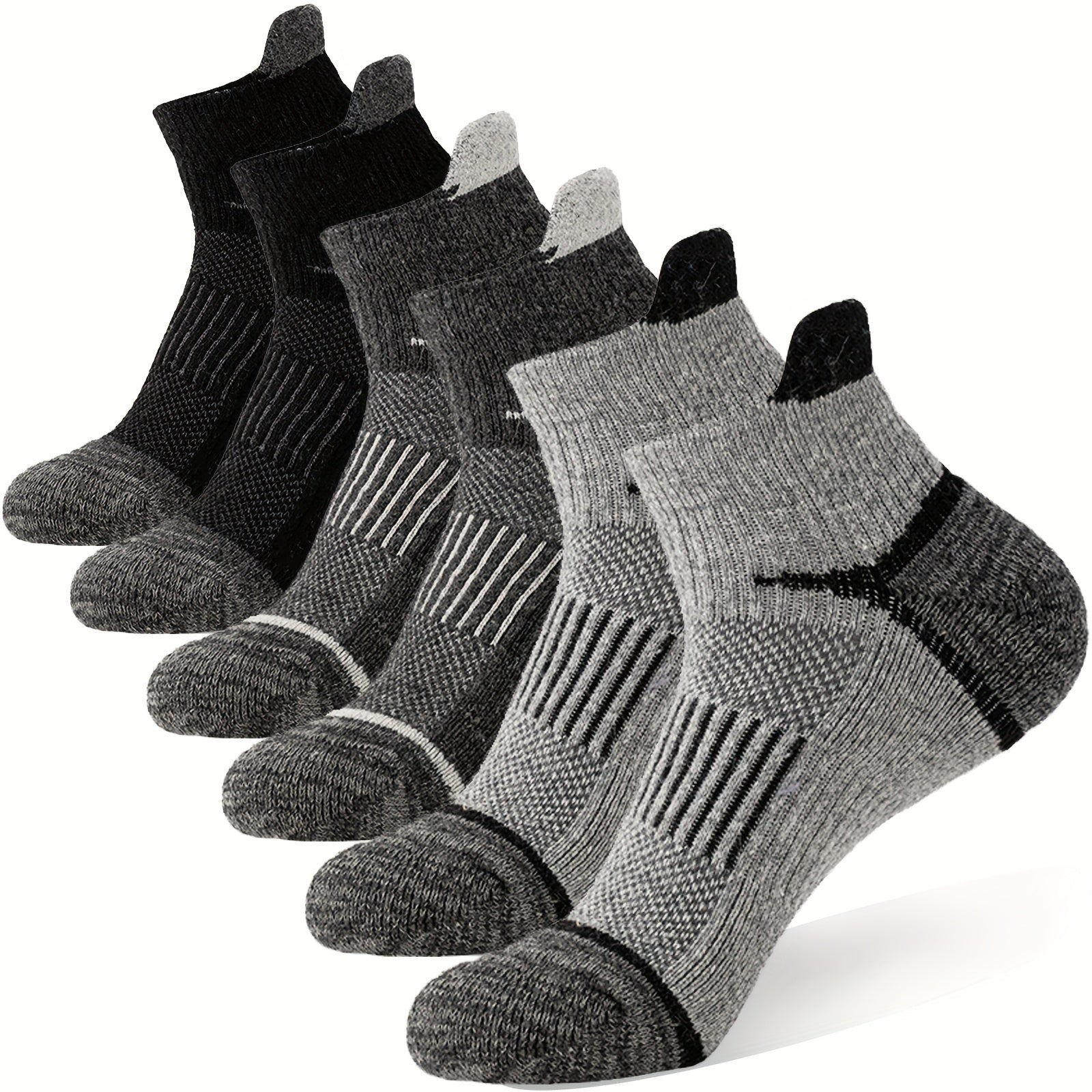 Merino Wool Hiking Ankle Socks 6 Pairs – Low Cut Thick Cushion Sweat-Absorbing Breathable for Running Work Outdoor Men Women M/L