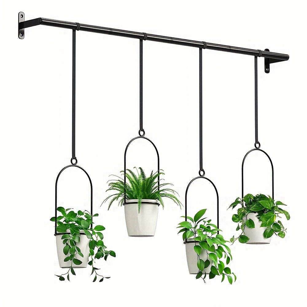 Metal Adjustable Hanging Flower Pot Set - 4 Plastic Pots & Nylon Rope Wall Plant Hanger for Indoor Window, Ceiling & Kitchen Herb Garden, Expandable 11.8"-18.1", 1 Set or 5 Pots