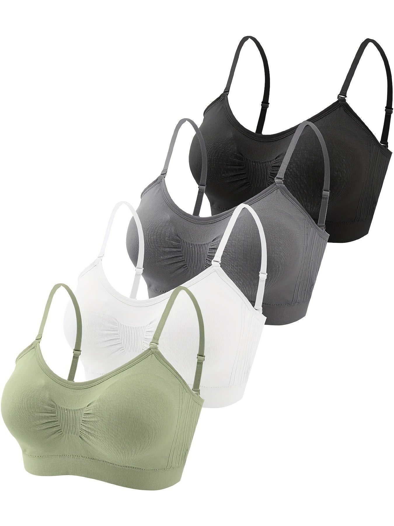 Padded Bralette 4-Pack Wireless V-Neck Adjustable Straps Cami Bra Sports Bra Tank Top Bra for Women Sizes S-XL Multiple Colors