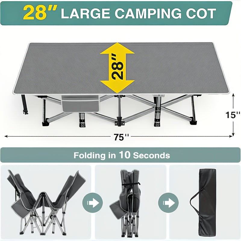 Folding Camping Cot with Mattress Heavy Duty 500/600/700 LBS – Portable Sleeping Bed for Adults, Tent Camping, Outdoor Use, Includes Carrying Bag, Black/Grey
