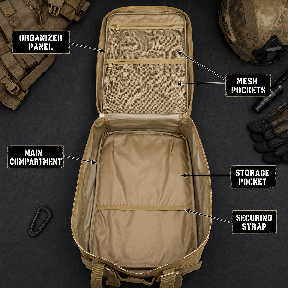 Tactical Backpack 45L MOLLE Rucksack 900D – 17" Laptop Compartment Multi-Pocket Expandable 3-Day Pack for Hiking Camping Traveling – Military Style Daypack Gift for Men Dad