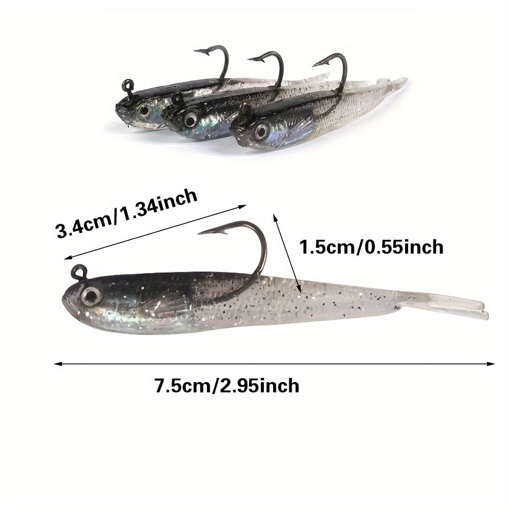 Soft Fishing Lures 20pcs Bionic Swimbait Kit with Hook – Realistic Gray Fish Bait for Bass, Mandarin Fish, Sea Bass & Trout, Freshwater & Saltwater Fishing Lure Set