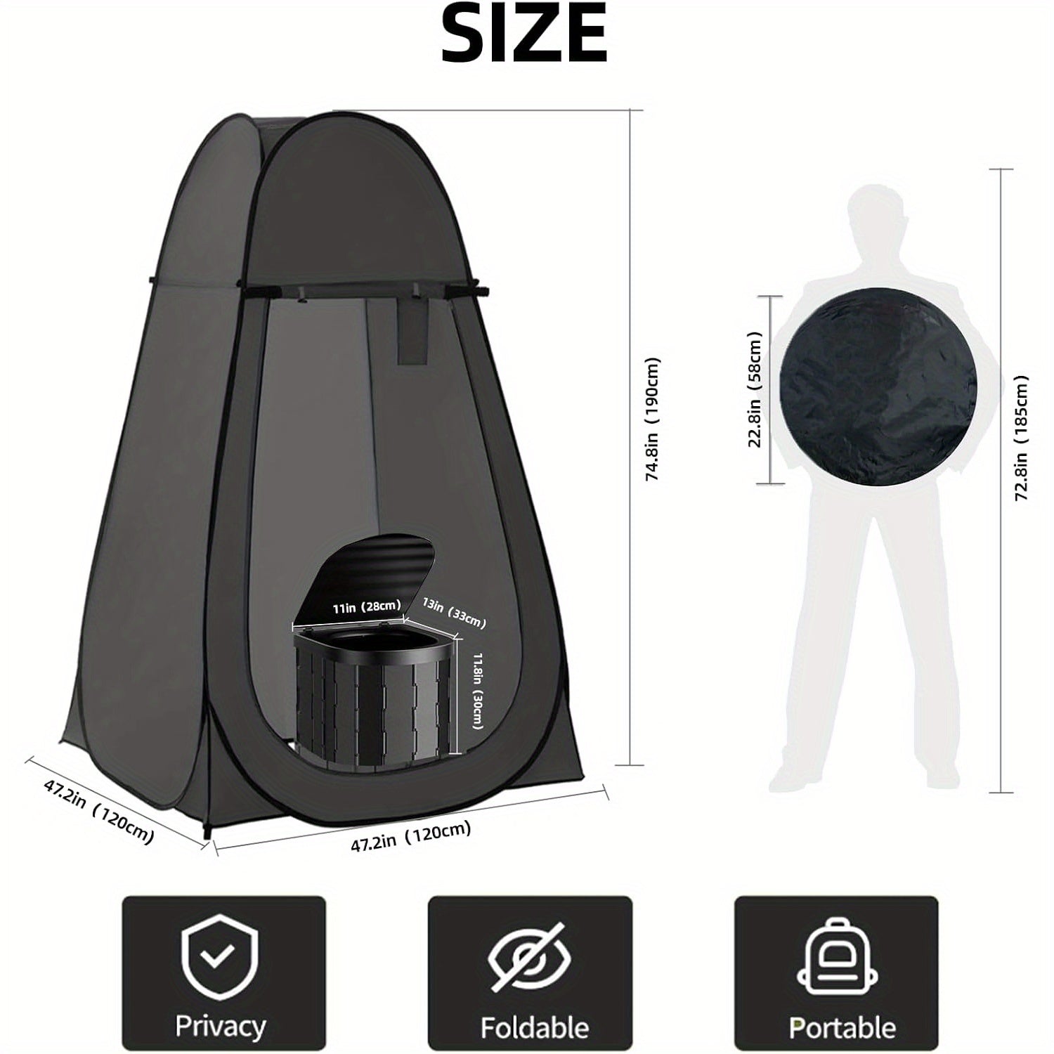 Portable Camping Toilet with Privacy Tent Pop Up Potty Shelter 12 Toilet Bags for Adults Outdoor Camping Travel Changing Shower