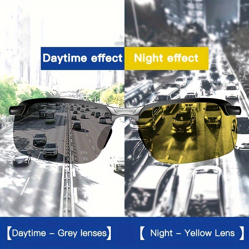 Day & Night Driving Glasses Set – UV400 Anti-Glare Half Frame Sunglasses for Safe Driving, Racing & Outdoor Use | Improves Visibility in Daytime & Nighttime Conditions