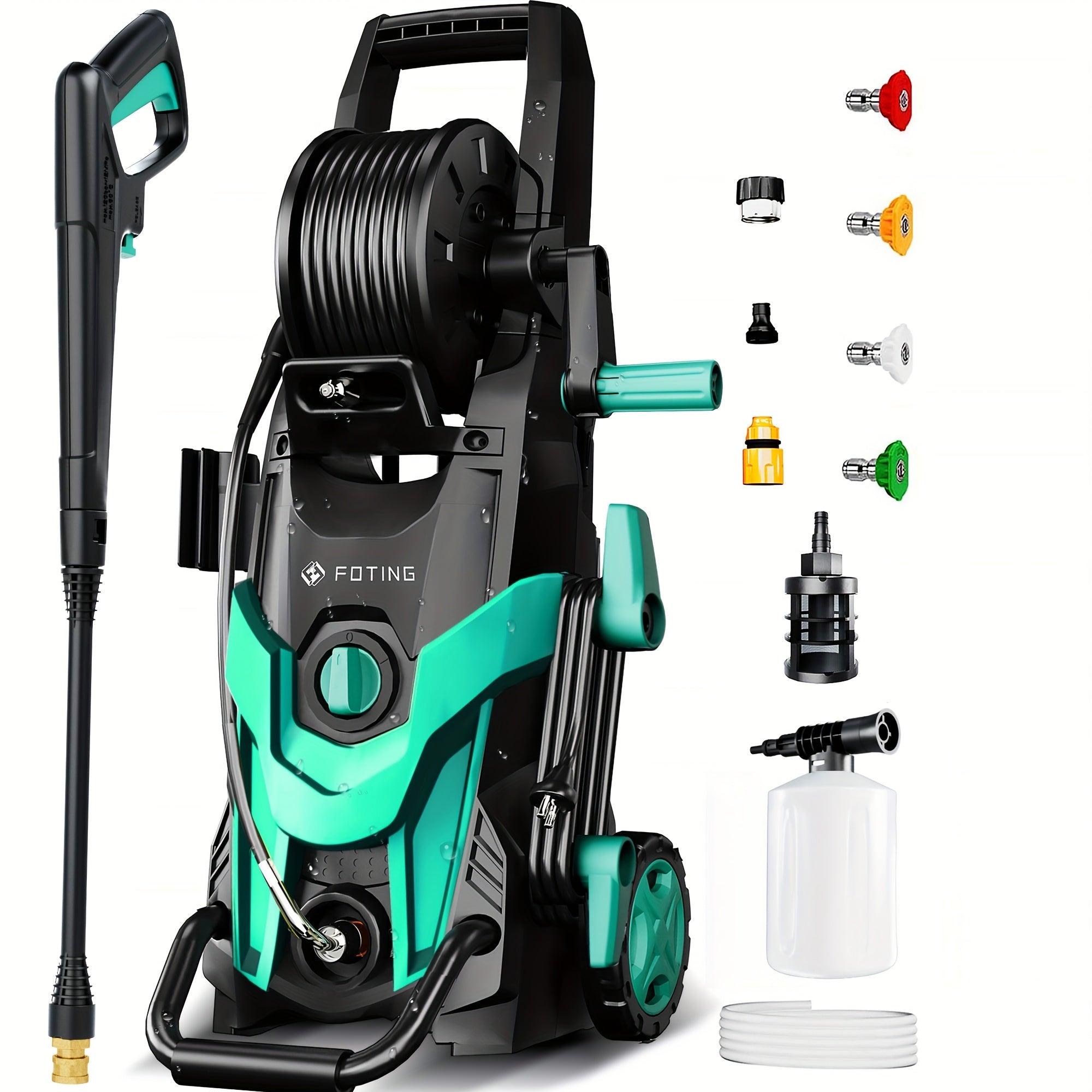 Electric Pressure Washer 4500PSI – 4 Quick-Connect Nozzles, Foam Cannon, Inlet Hose & Filter for Car Washing, Fence, Patio, Driveway & Home Cleaning, 3 Colors