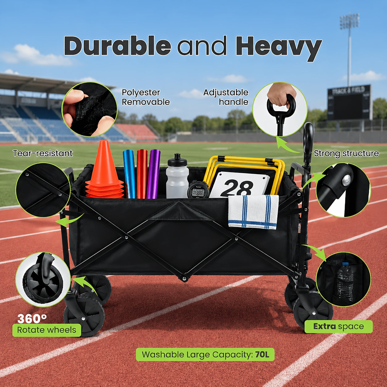 Heavy-Duty All-Terrain Folding Wagon Cart - 220/330/450LBS Capacity, Iron Frame & 800D Oxford Fabric, No Assembly Required for Camping, Beach, Garden & Sports (3 Colors)