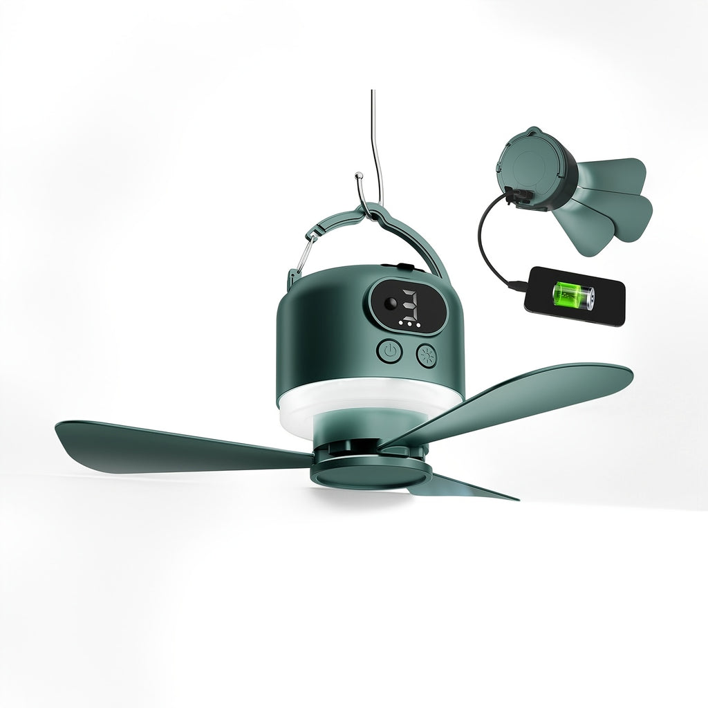 Portable Camping Ceiling Fan 10400mAh USB Rechargeable Tent Fan with Remote Control LED Light Detachable Blades 4 Speed Settings for Camping Hiking Outdoor Travel