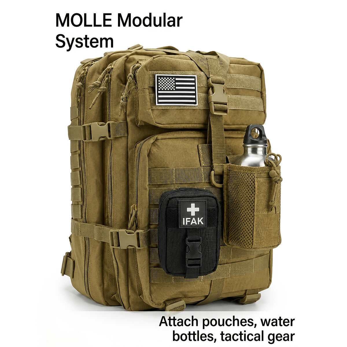 Tactical Backpack 45L MOLLE Rucksack 900D – 17" Laptop Compartment Multi-Pocket Expandable 3-Day Pack for Hiking Camping Traveling – Military Style Daypack Gift for Men Dad