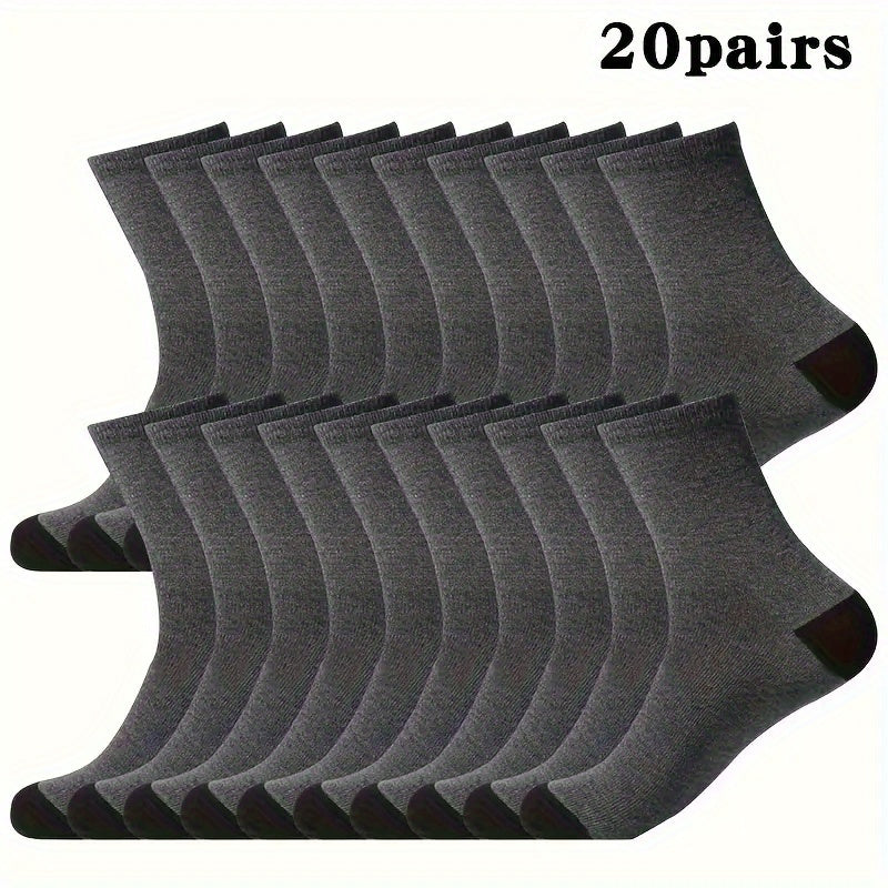 Men's Athletic Crew Socks Bulk Pack 20 & 30 Pairs – Breathable Sweat-Wicking Mid-Calf Sports Socks Black White Grey Combo One Size