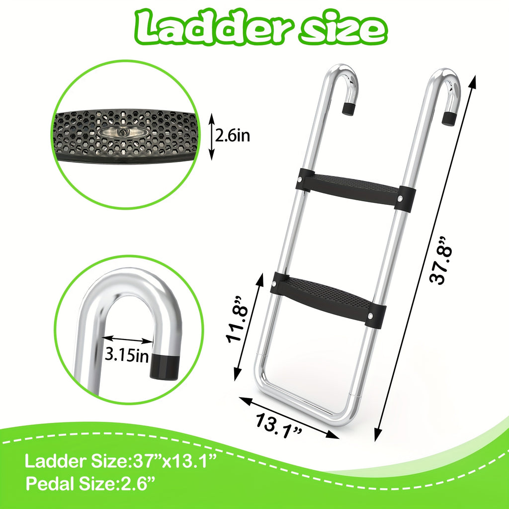 Trampoline Ladder & Slide Kit – 2-Step Wide Safety Ladder with Tear-Resistant Slide, PE & Galvanized Steel, Universal Fit for Trampolines, Ages 14+