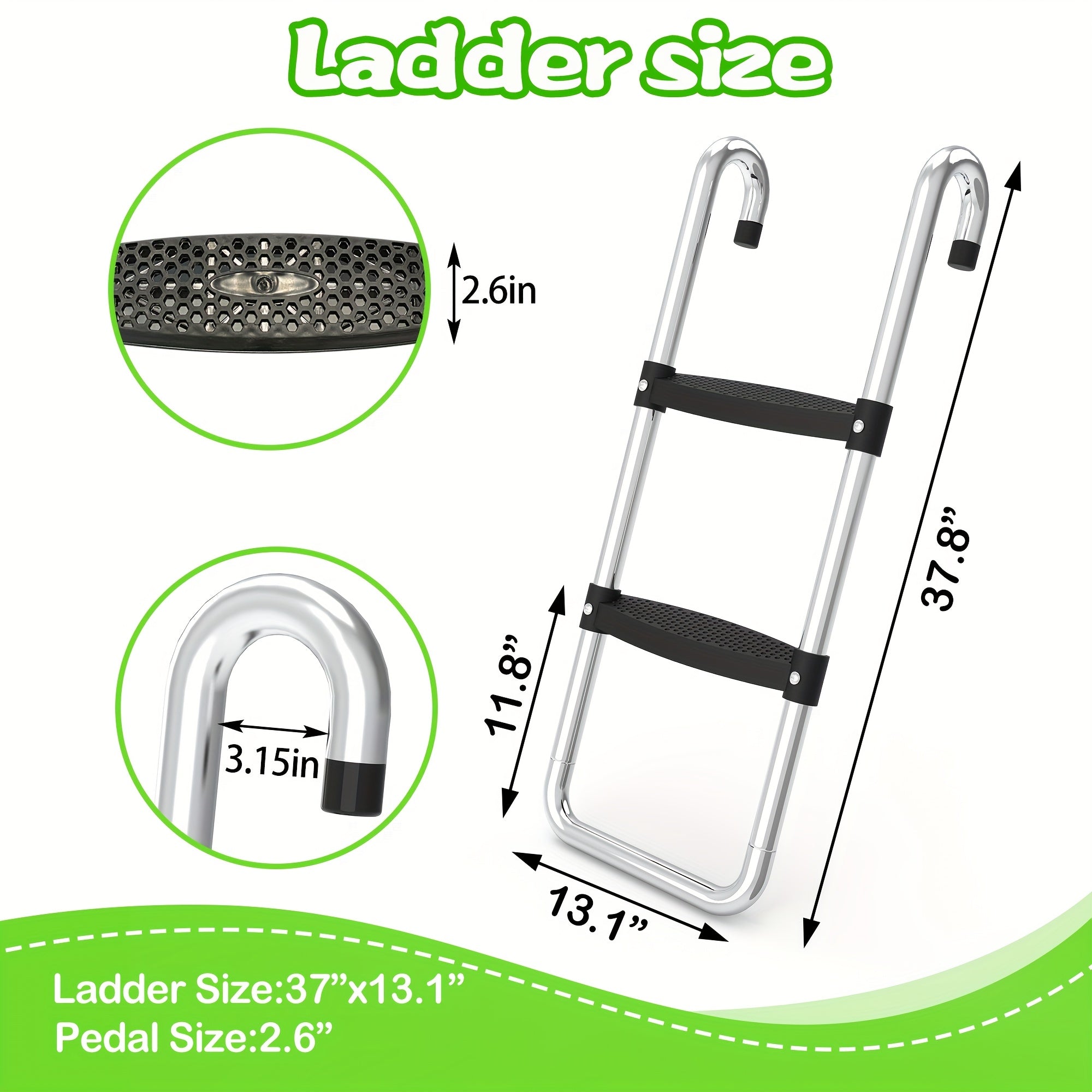 Trampoline Ladder & Slide Kit – 2-Step Wide Safety Ladder with Tear-Resistant Slide, PE & Galvanized Steel, Universal Fit for Trampolines, Ages 14+