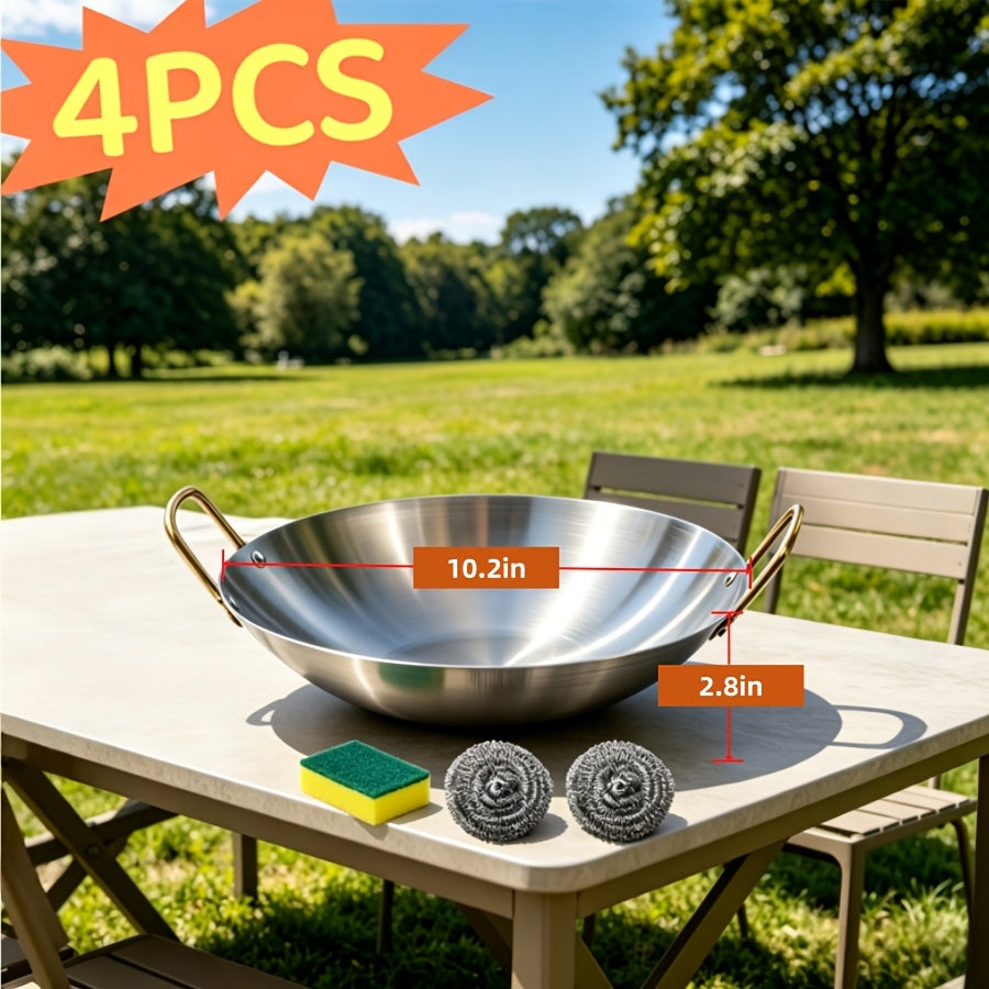 Stainless Steel Stir Fry Skillet Non-Stick Frying Pan Open Fire Cookware for Camping Outdoor Home Kitchen Restaurant 4 Sizes 26cm 30cm 36cm 38cm