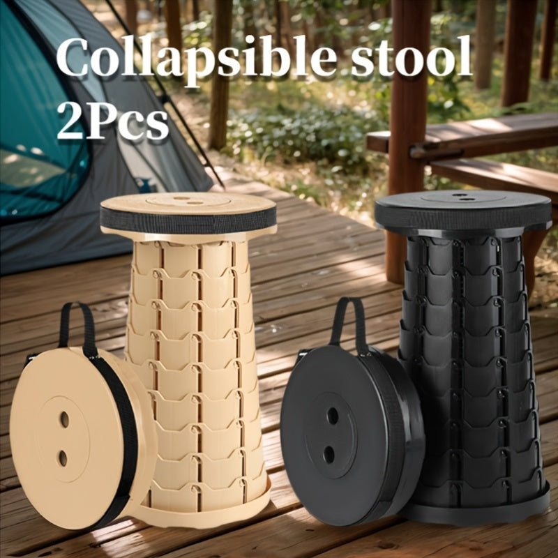 Collapsible Folding Stool 2 Pack 400lbs Capacity – Portable Telescopic Camping Stool ABS Plastic Compact Storage for Travel Camping Hiking Fishing Backyard BBQ (Black, Blue, Red+Blue)