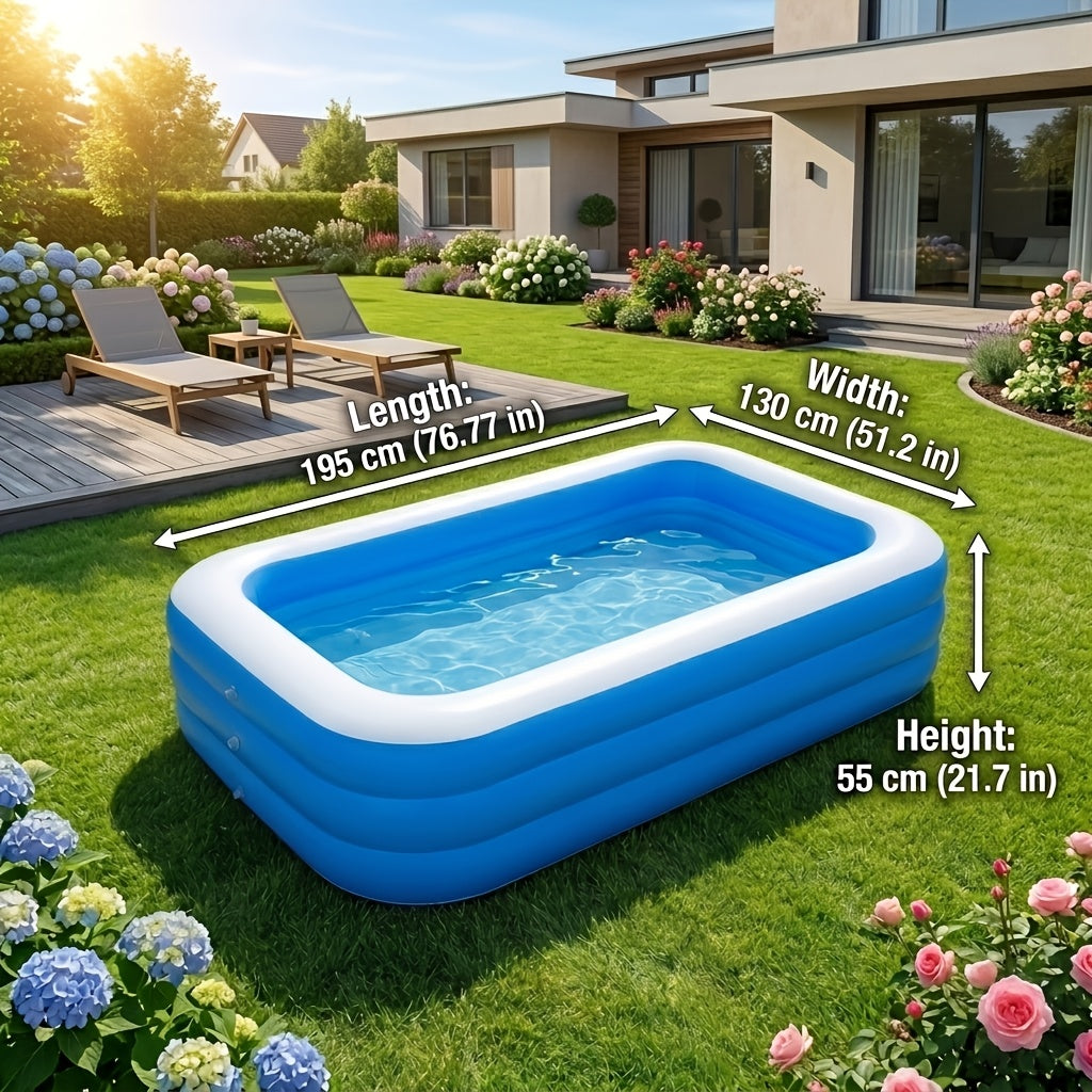 Extra Large Rectangular Inflatable Swimming Pool for Family, Thickened PVC Wear-Resistant Leak-Proof Backyard Pool for 1-6 People, Easy Setup Above Ground Pool for Garden Outdoor Summer Fun