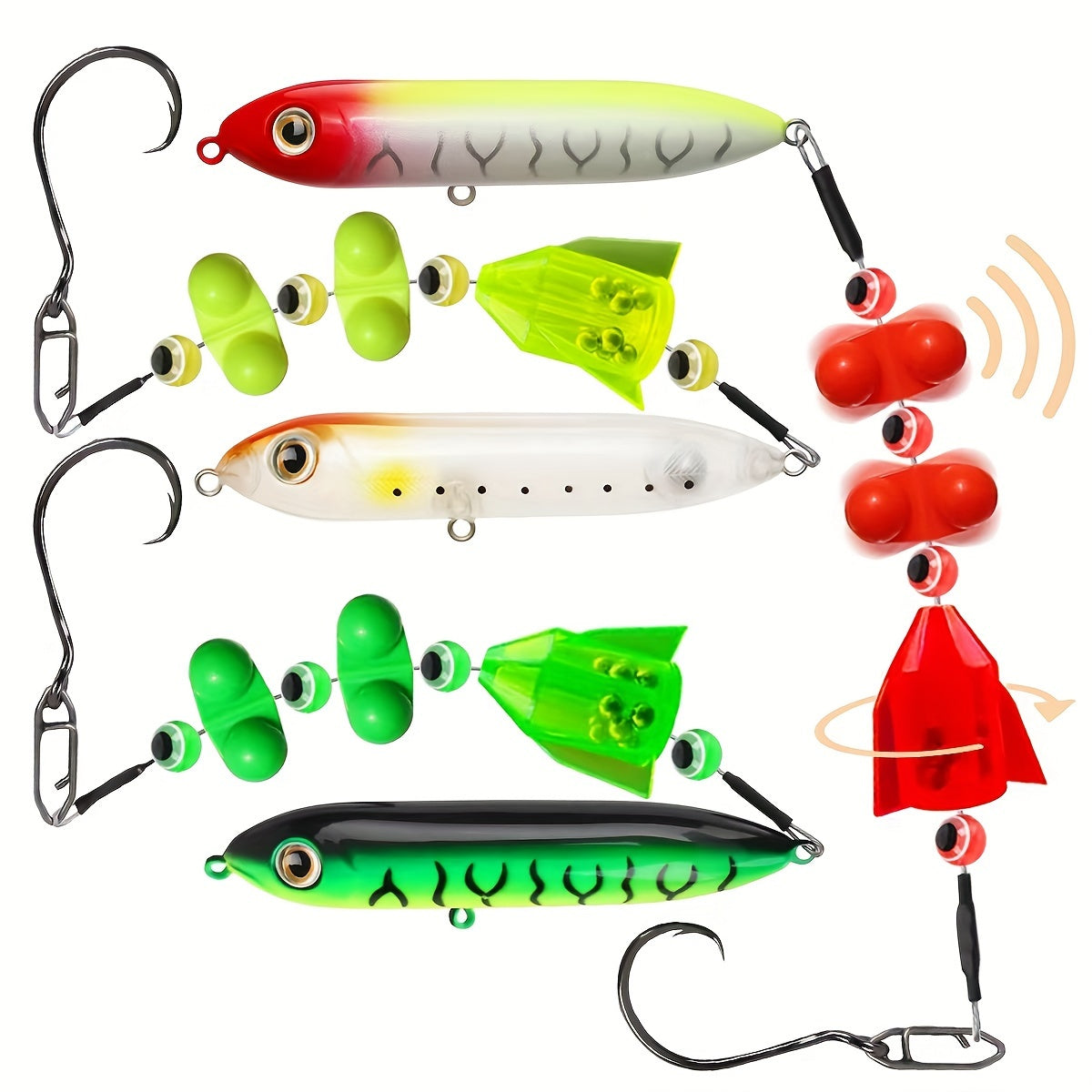 Santee Cooper Catfish Rig 3-Pack with Rattler Float – Pre-Assembled Chunky Catfishing Rigs, 3D Eyes, Steel Wire, Catfish Floats for Lake River Shore Bank Fishing
