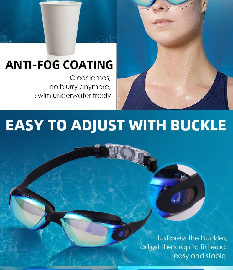2-Pack HD Swim Goggles Gold-Plated Lens Anti-Fog Anti-Leak with Adjustable Strap & Earplugs - Professional Clear Vision Pool Goggles for Beginners, Daily Training, Men & Women (Black/White or Blue/Red)