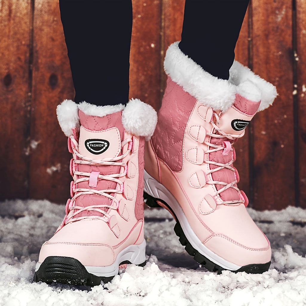 Women's Winter Snow Boots Warm Insulated High Top Non-Slip Waterproof Outdoor Hiking Boots for Women Black Pink Milky US 5.5-10