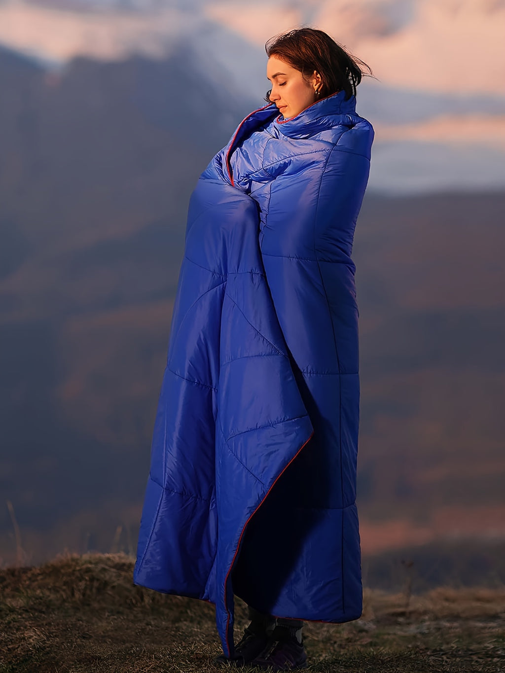 Camping Blanket Puffy Waterproof Foldable Lightweight Warm Outdoor Blanket with 3D Eye Mask for Camping Hiking Travel Stadium Beach 55x79in