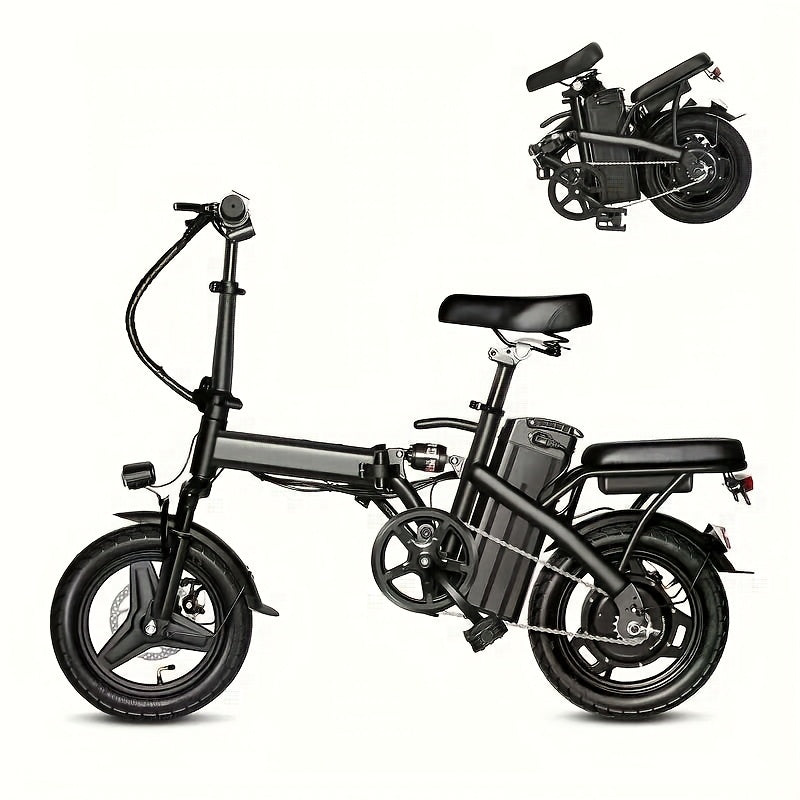 14 Inch Foldable Electric Bicycle for Adults 19MPH 48V Lithium Battery 18-28 Mile Range 330 LB Capacity Portable Folding E-Bike for Urban Commuting Outdoor Cycling - Optional Lock Phone Holder Basket