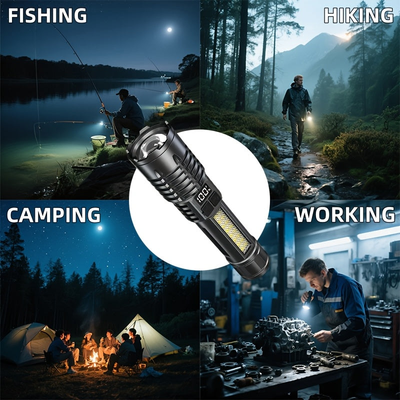2-Pack Rechargeable LED Flashlight Combo – High Power Tactical Flashlight with COB Side Light, Telescopic Zoom & USB-C Charging for Camping, Hiking, Biking & Emergencies