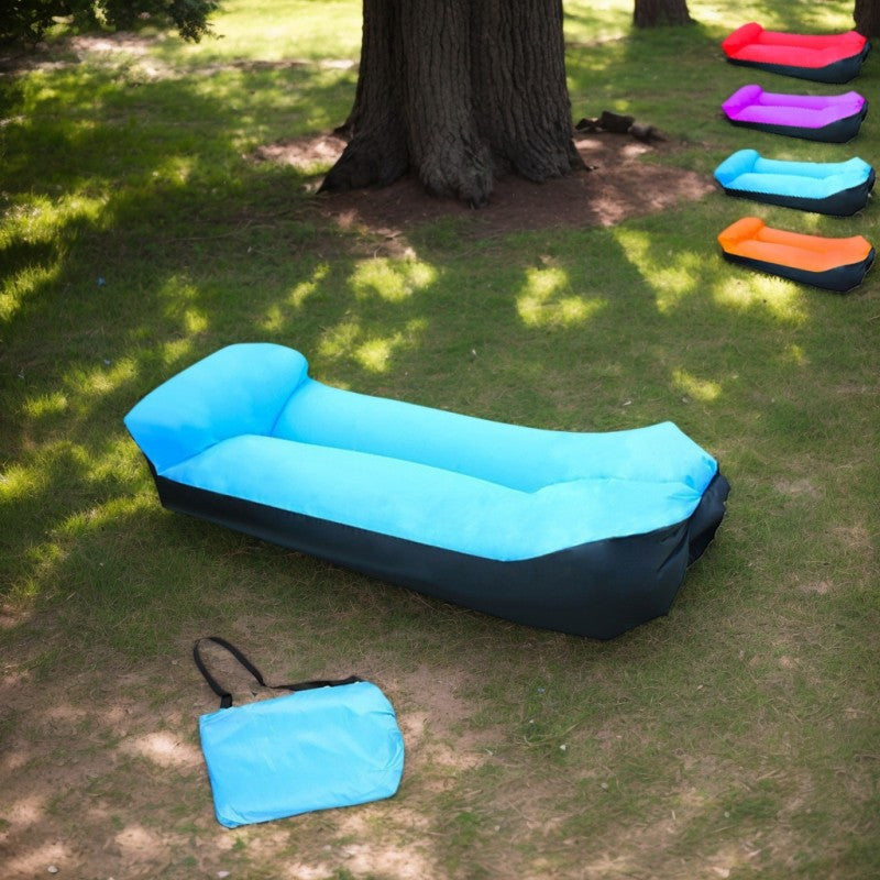 Portable Inflatable Camping Sofa Lounger Chair – Quick Inflate Outdoor Recliner for Beach, Backyard & Camping in Blue, Purple, Red & Green
