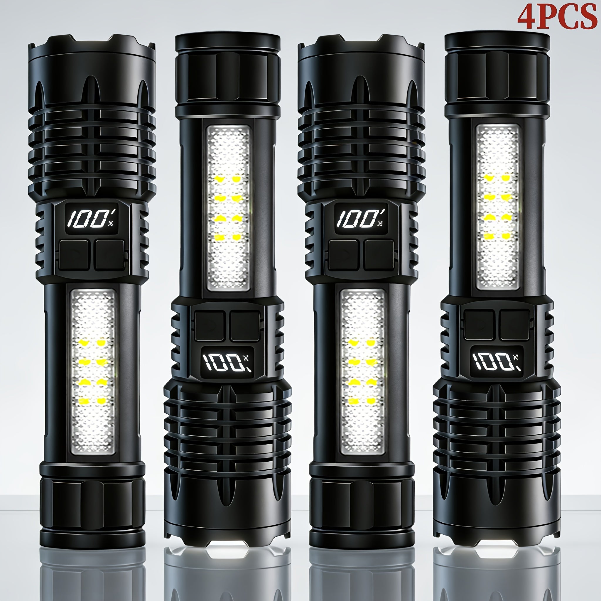 Rechargeable LED Flashlight 4 Pack High Lumens Zoomable Tactical Flashlights for Camping Hiking Emergency Outdoor