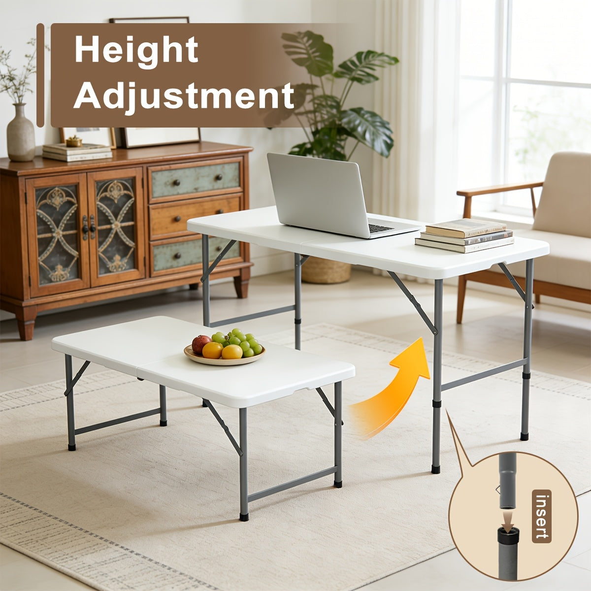 Plastic Folding Picnic Table Portable – Fold-in-Half Design with Carrying Handle & Locking Legs for Indoor & Outdoor Use, Camping, Tailgating & Dining, 2.5FT & 4FT