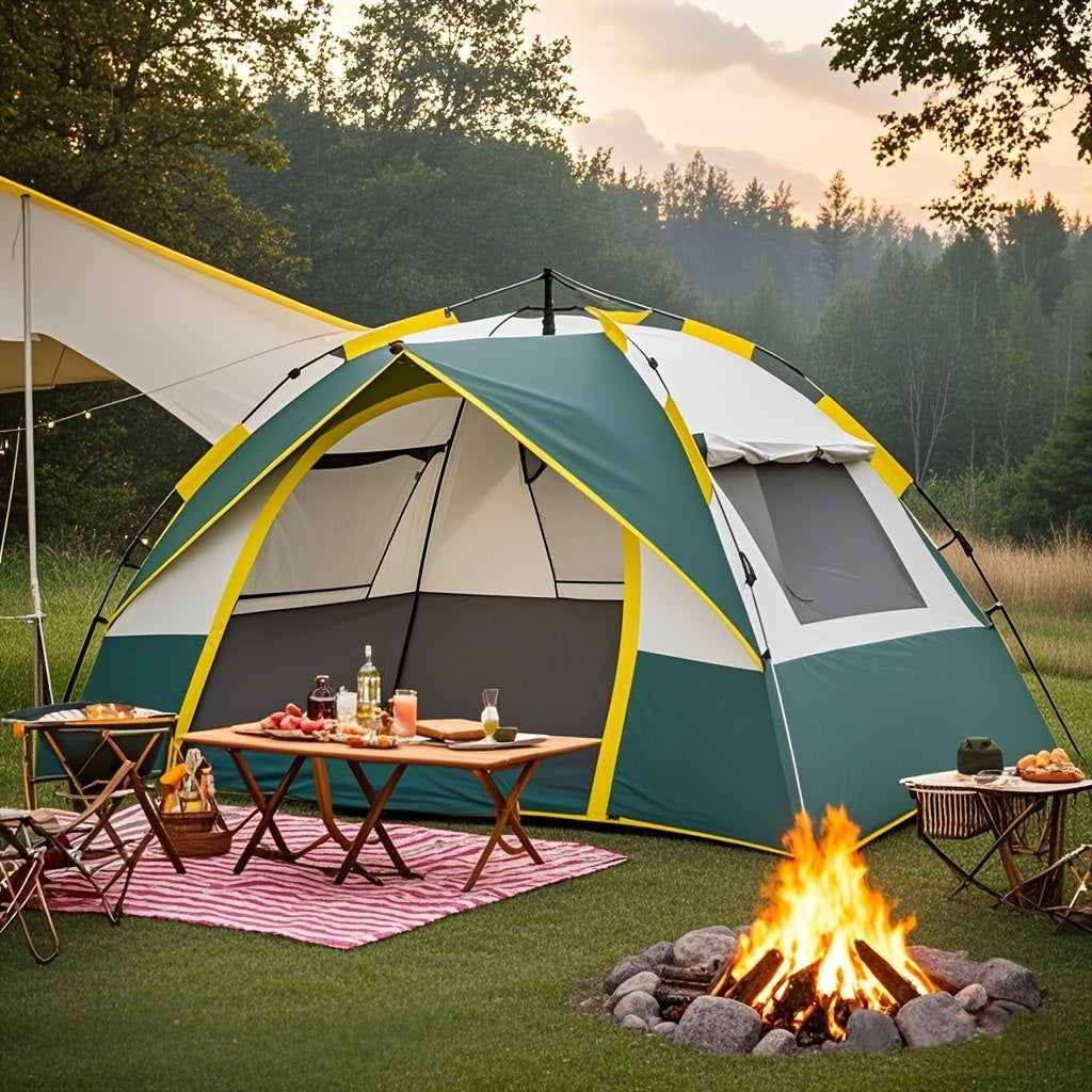 Instant Setup Camping Tent 1-4 Person All Season Automatic Pop-Up Tent Dual Doors Mesh Windows Windproof for Camping Hiking Hunting Backpacking Travel