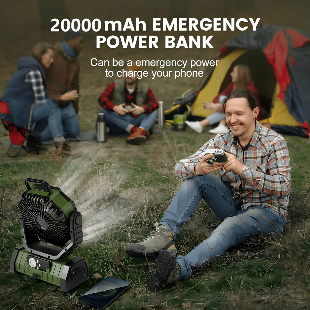 20000mAh Rechargeable Camping Fan 59-Hour Runtime Oscillating Tent Fan with Remote LED Lantern 4 Speeds USB Charging for Outdoor Patio Garage Power Outage Green Pink Orange