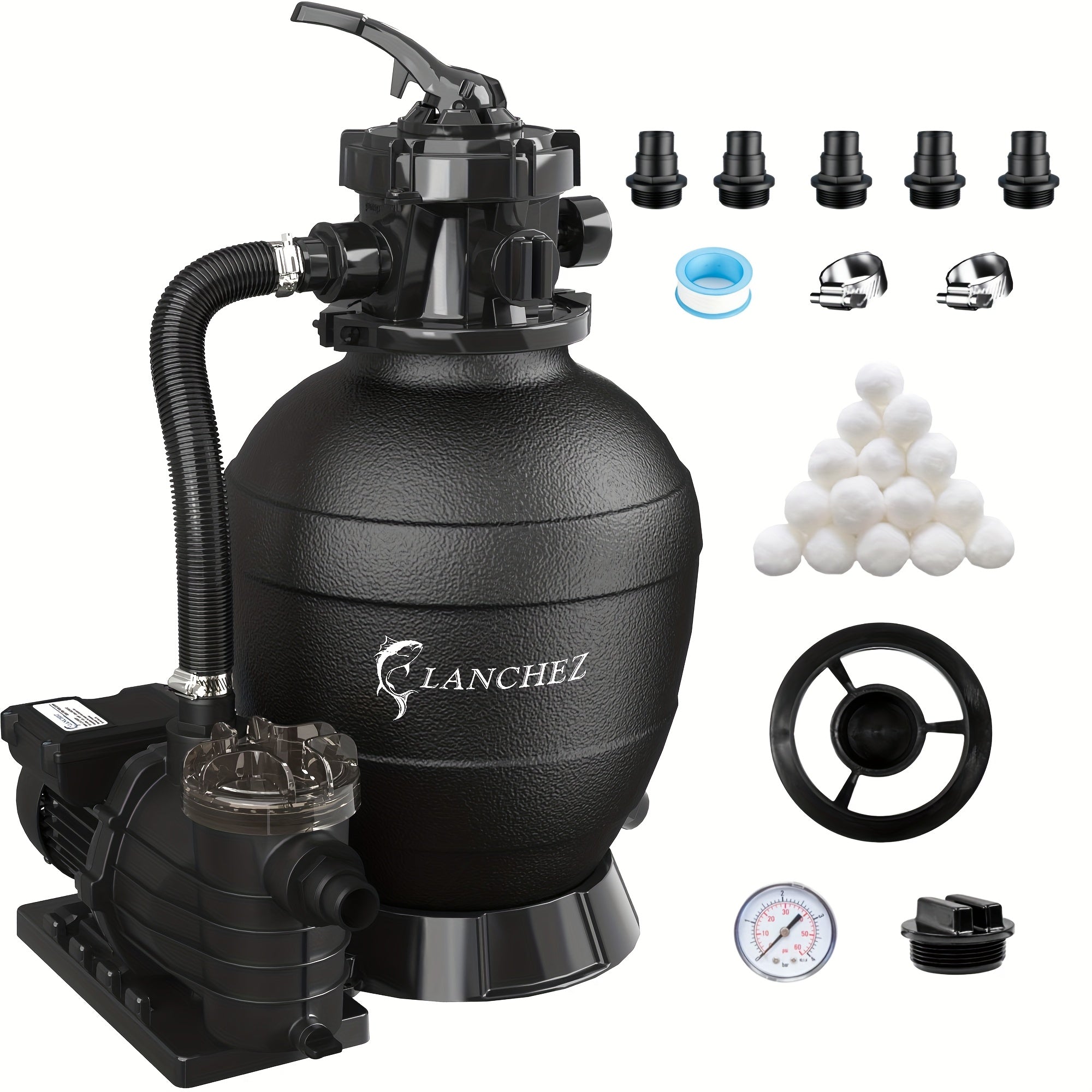 Sand Filter Pump for Above Ground Pool with Timer – 1HP 2400-4500GPH Flow, 6-Way Valve, Fits 13000-20000 Gallon Pools, 12in 13in 16in Models, Enhanced Circulation System