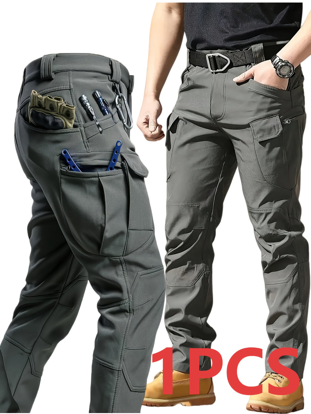 Men's Tactical Cargo Pants Lightweight – Quick Dry Breathable Polyester, Multiple Pockets, Relaxed Fit, Belt Included, All Season Hiking & Outdoor Work Pants, Sizes M–XXXL