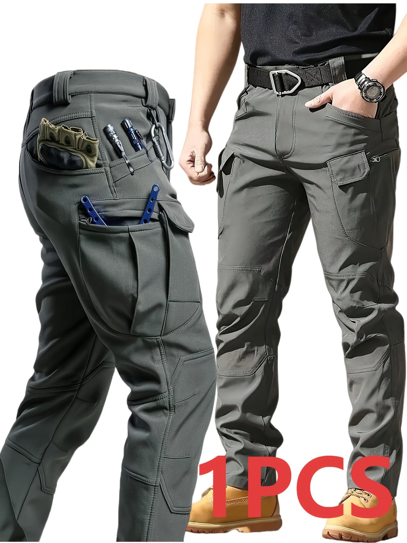 Men's Tactical Cargo Pants Lightweight – Quick Dry Breathable Polyester, Multiple Pockets, Relaxed Fit, Belt Included, All Season Hiking & Outdoor Work Pants, Sizes M–XXXL