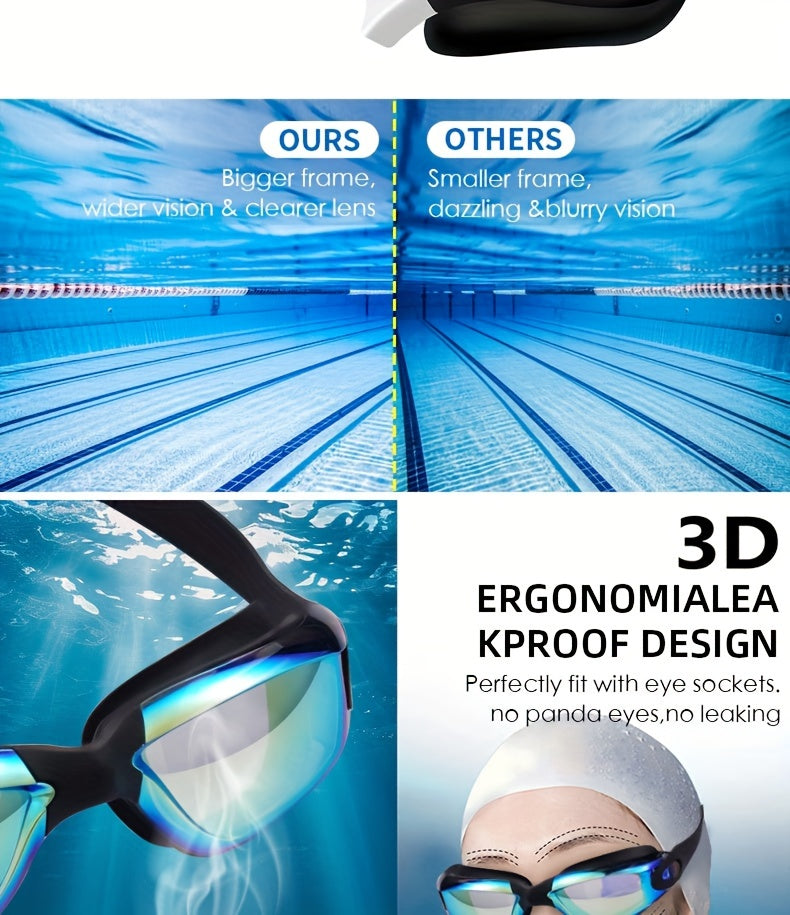 2-Pack HD Swim Goggles Gold-Plated Lens Anti-Fog Anti-Leak with Adjustable Strap & Earplugs - Professional Clear Vision Pool Goggles for Beginners, Daily Training, Men & Women (Black/White or Blue/Red)