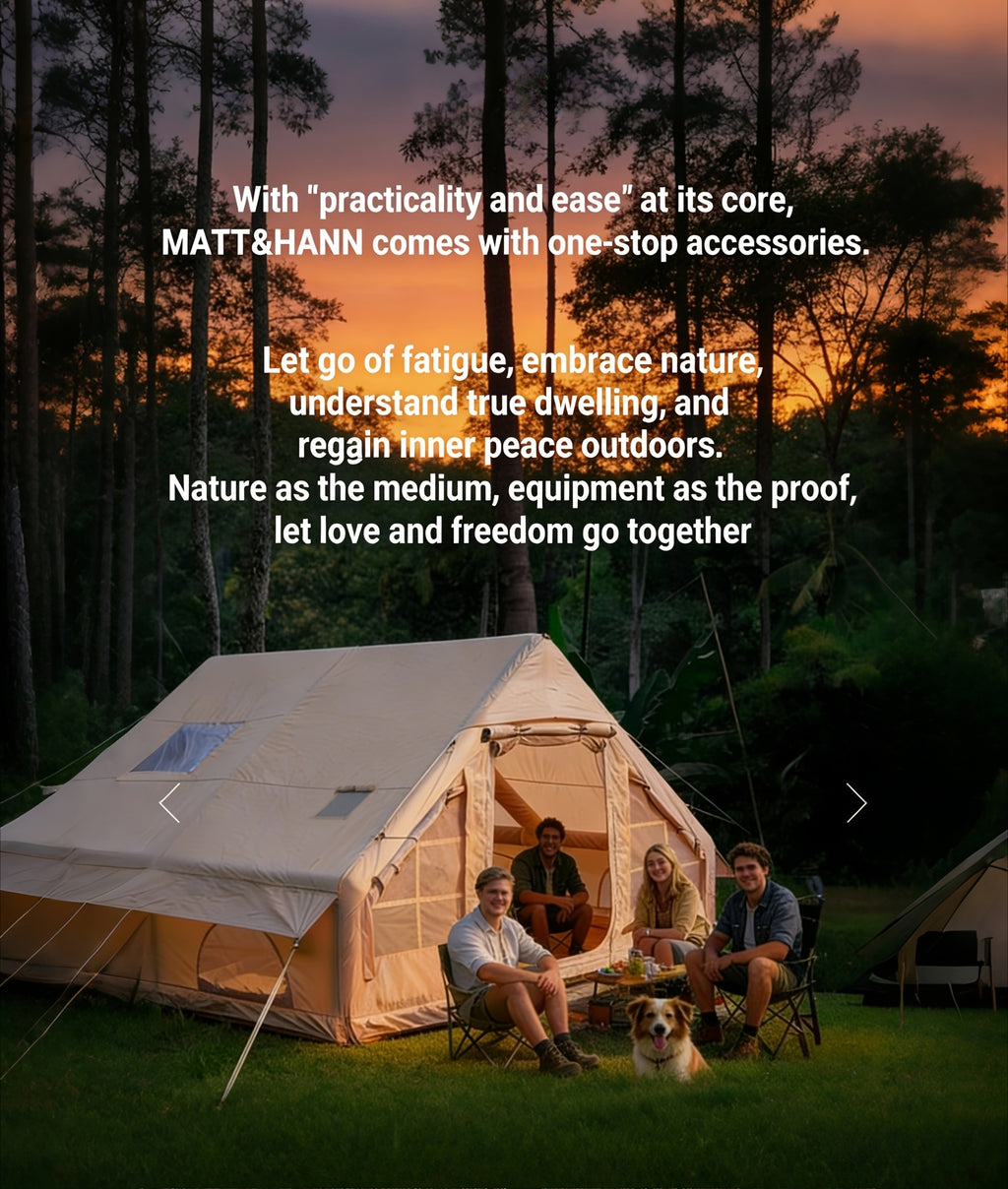 Inflatable Glamping Tent for 4-6 Person – 4-Season Large Luxury Air Tent with Optional Skylight & Stove Jack, Manual Pump Included, Windproof Family Camping Shelter (6.3-12 sqm)