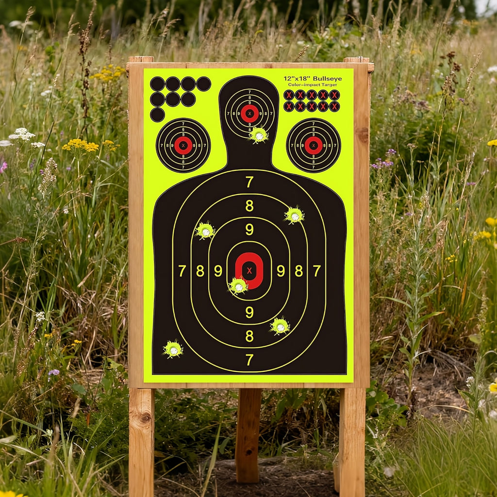 Splatter Targets 12x18 Inch Silhouette Shooting Targets Fluorescent Yellow Self-Adhesive for BB Guns Airguns Rifles Pistols Indoor Outdoor Range Practice 10 20 50 100 Pack