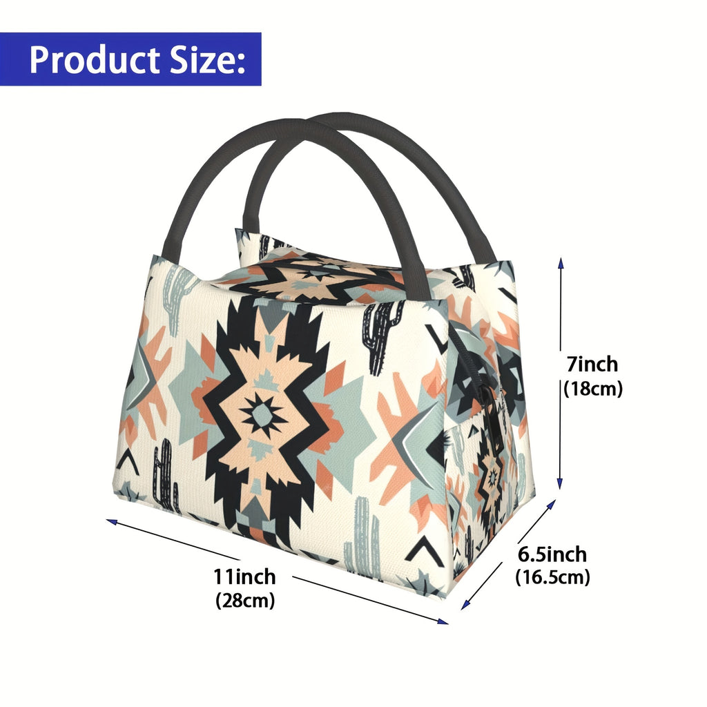 Bohemian Insulated Cooler Bag Lunch Tote 11x6.5x7 In – Portable Reusable Thermal Bag for Women Camping Picnic Beach Office Outdoor Home