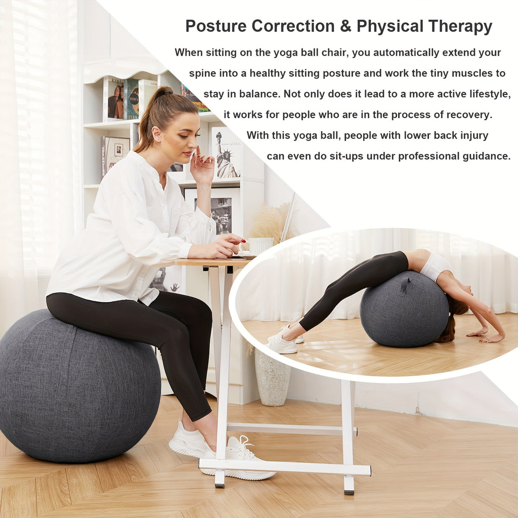 Exercise Ball Chair with Fabric Cover 65cm – Yoga Pilates Balance Ball Seat for Home Office Desk, Relieve Back Pain Improve Posture, Birthing Ball for Pregnancy, Grey Black