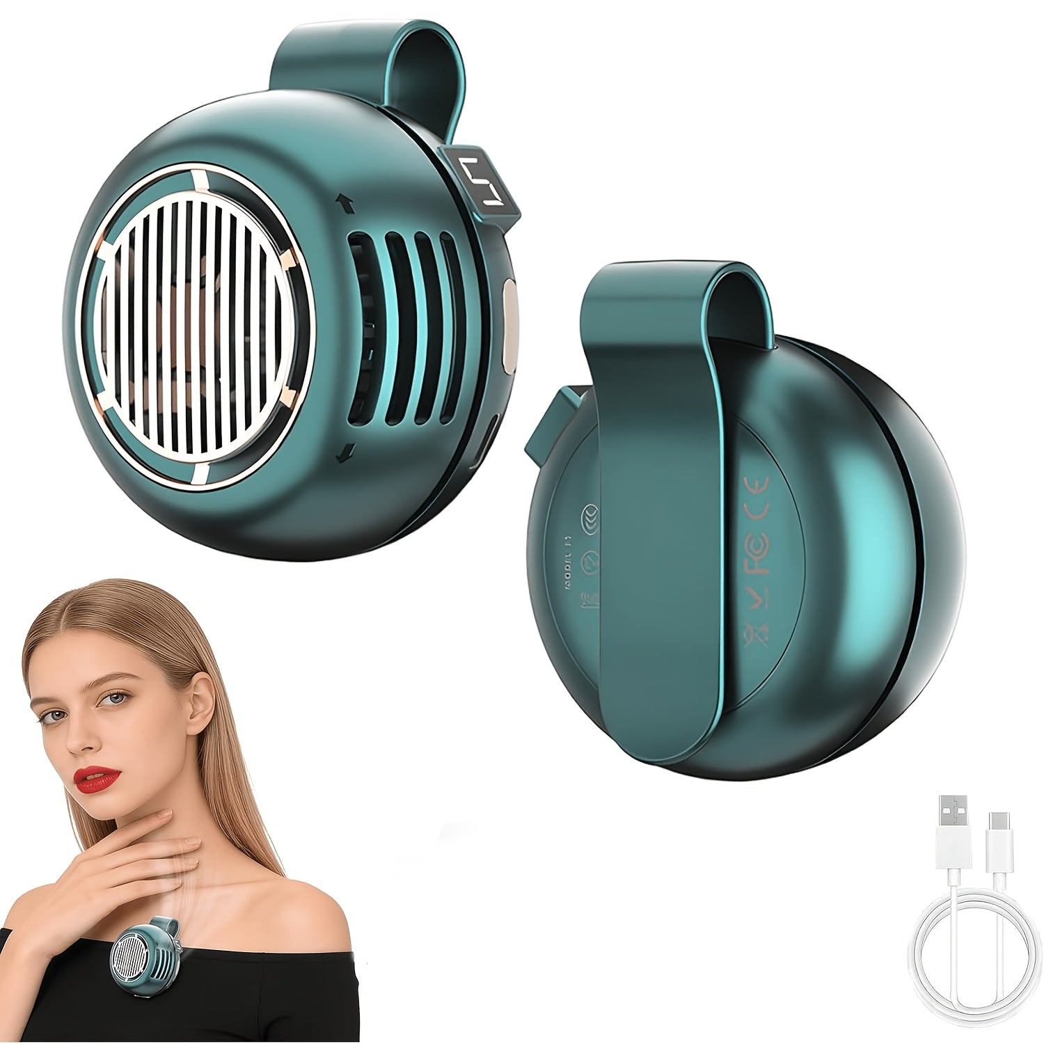 Mini Clip-On Neck Fan Portable Bladeless USB Rechargeable – 3-Speed 360° Silent Cooling Fan for Hiking Camping Travel Golf Fishing Sports Outdoor White Green Pink
