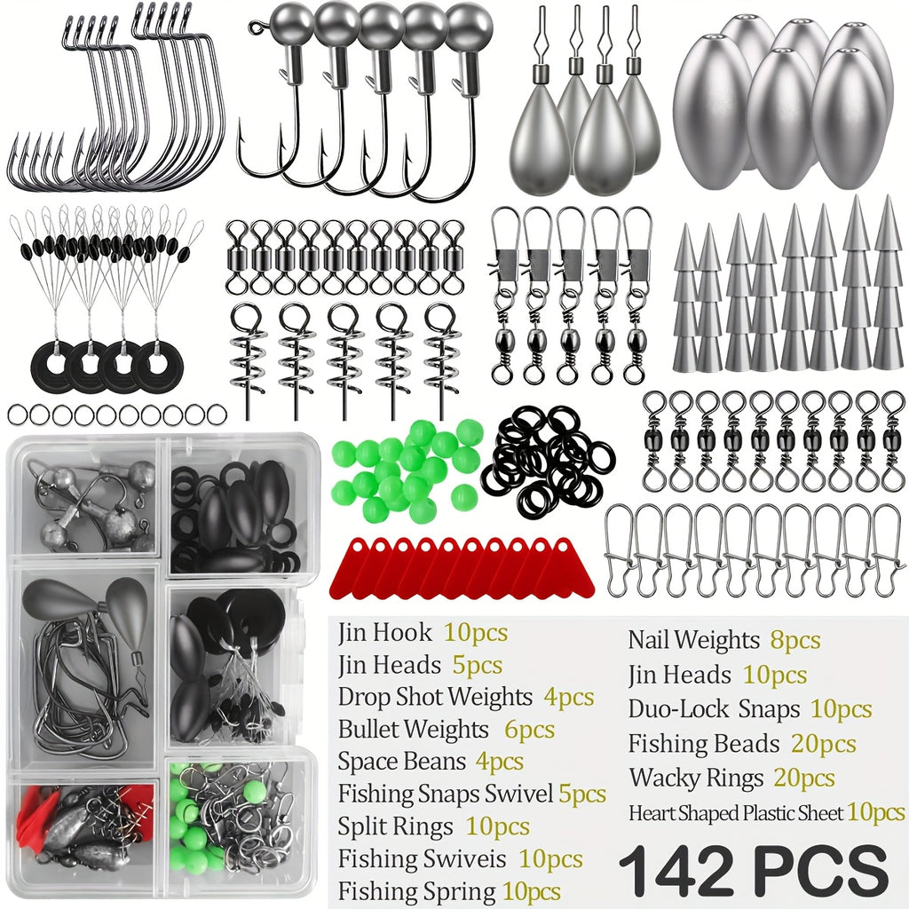 Fishing Tackle Kit 142 206 318 Pcs Hooks Weights Swivels Jigs Freshwater Saltwater Bass Trout Fishing Accessories Set