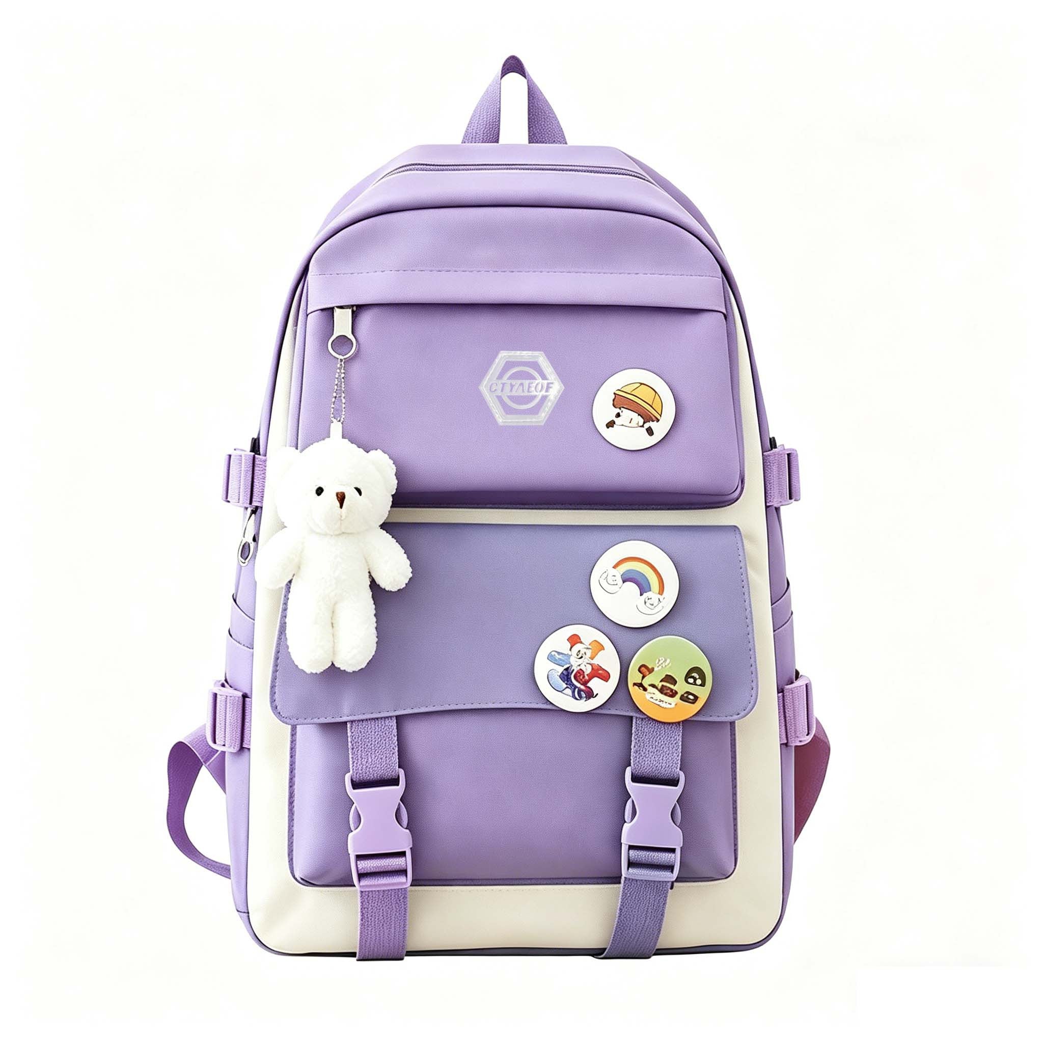 5-Piece School Backpack Set for Girls & Boys – Cute Bookbag with Tote Bag, Pencil Case & Coin Purse, Durable Student Daypack with Zipper Closure & Adjustable Straps for School, Travel & Hiking