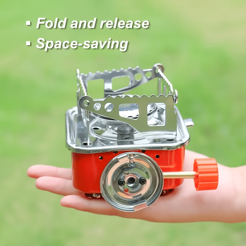 Stainless Steel Mini Folding Camp Stove – Portable Windproof Butane Gas Stove with Adjustable Flame for Camping, Hiking, Picnics & Outdoor Cooking