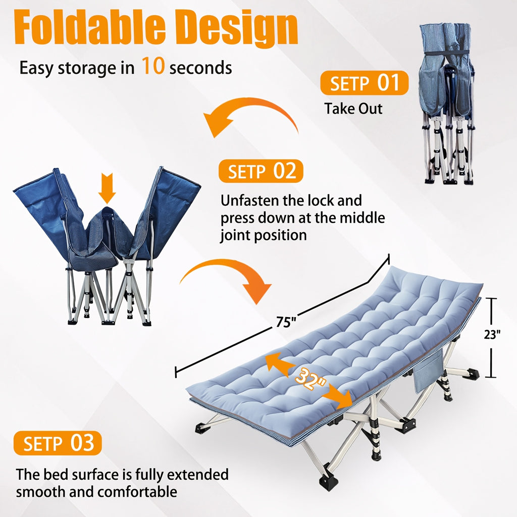 XXL Oversized Camping Cot 32-Inch Wide with Comfortable Mattress – Extra Wide Heavy-Duty Folding Cot for Adults, 1200D Oxford Cloth, Carry Bag Included, Camping Lounge Chair Option